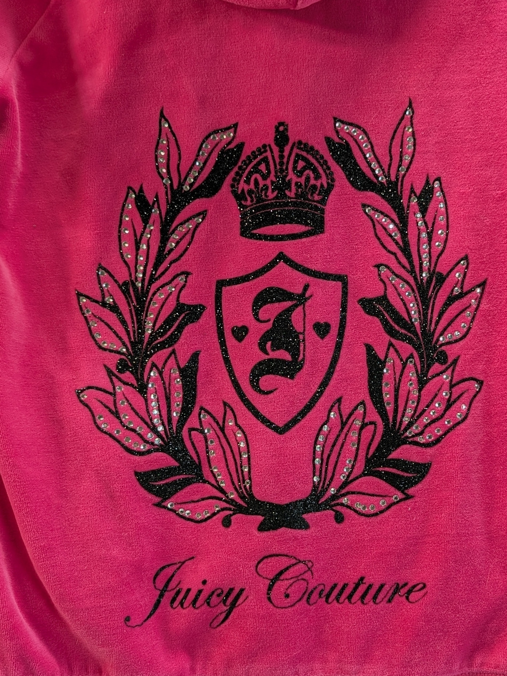 Juicy Couture Y2K Style Bright Pink Velour Zip Hoodie w/Black Accents Size S